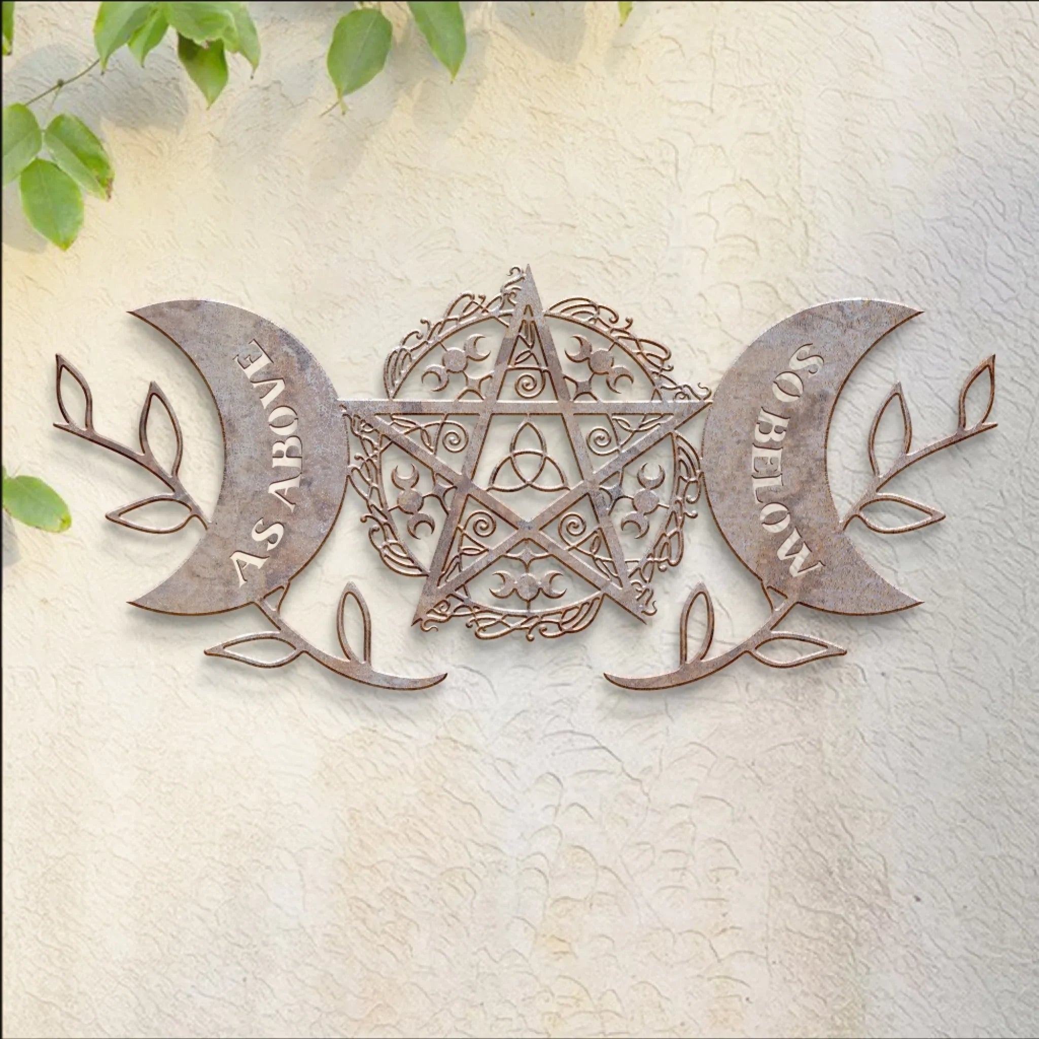 Custom Personalized Triple Moon Pagan Witchy Home Blessing Metal Sign - Pagan Decor Gift - As Above So Below