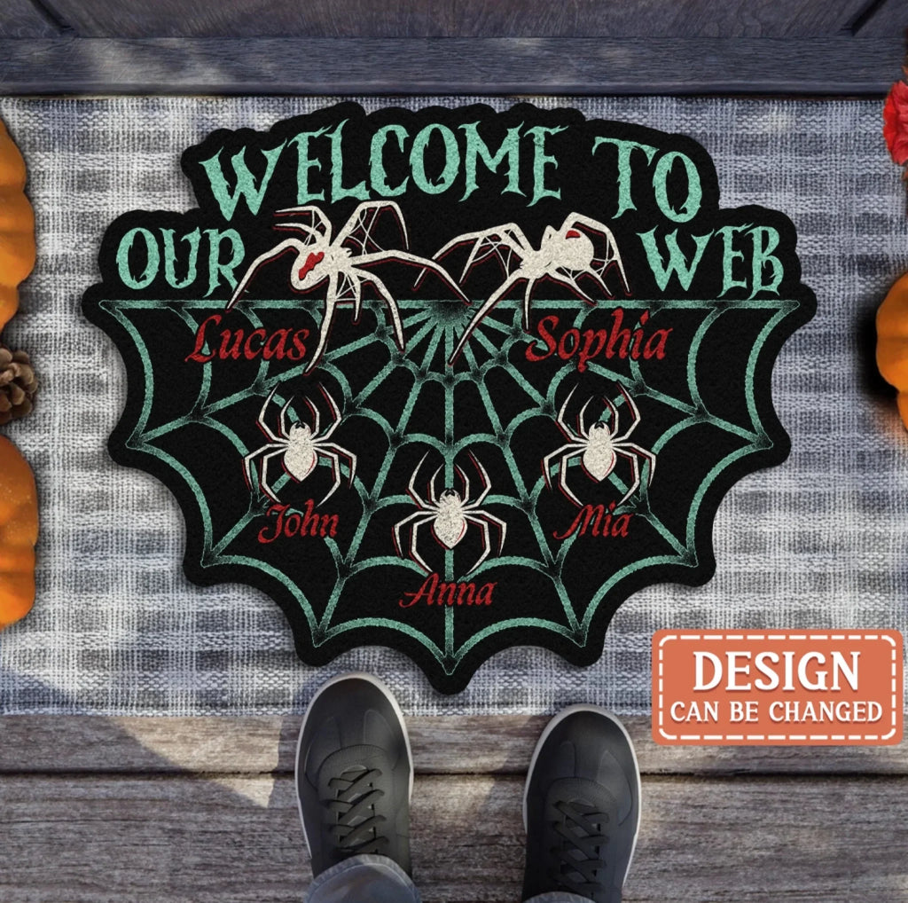 Personalized Horor Doormat - Gift Idea For Family - Up to 5 Kids - Welcome To Our Web