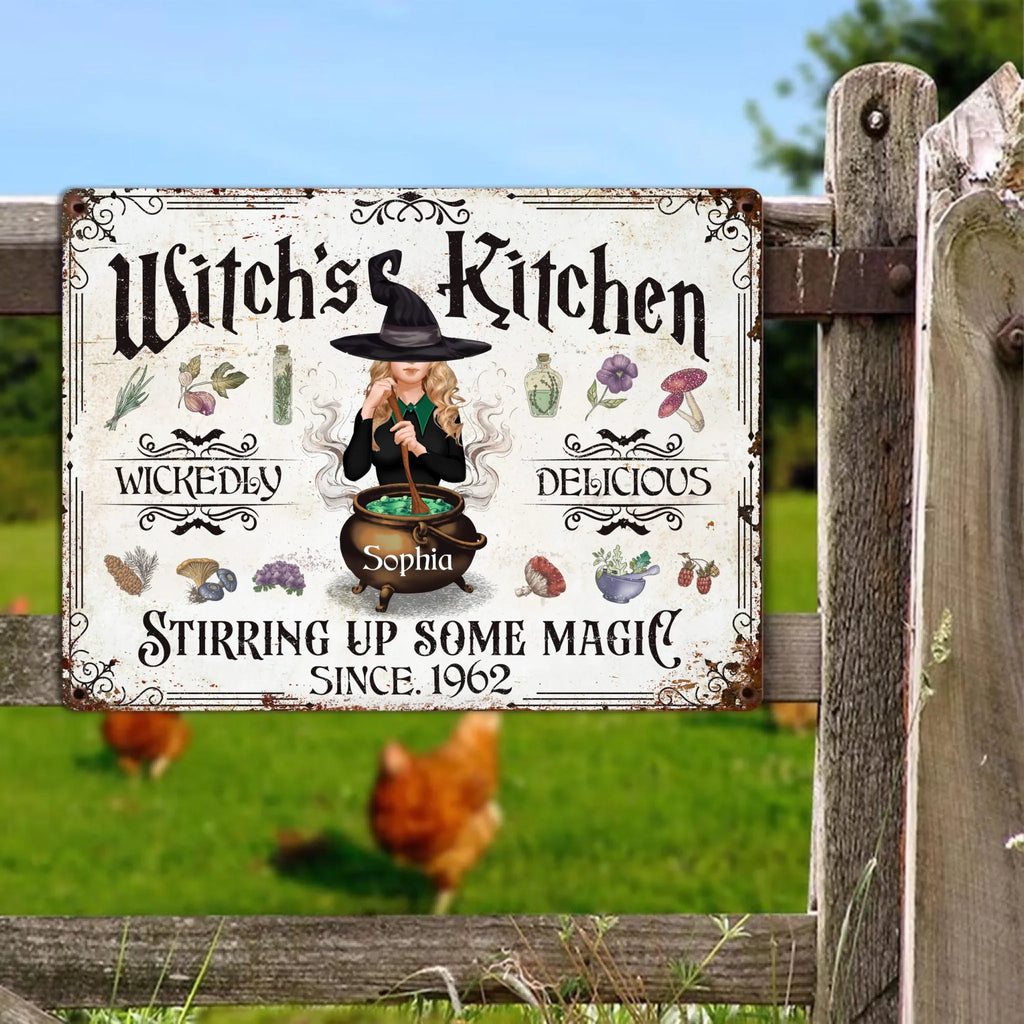 Personalized Witch's Kitchen Metal Sign - Gift Idea For Witch Lover - Stirring Up Some Magic