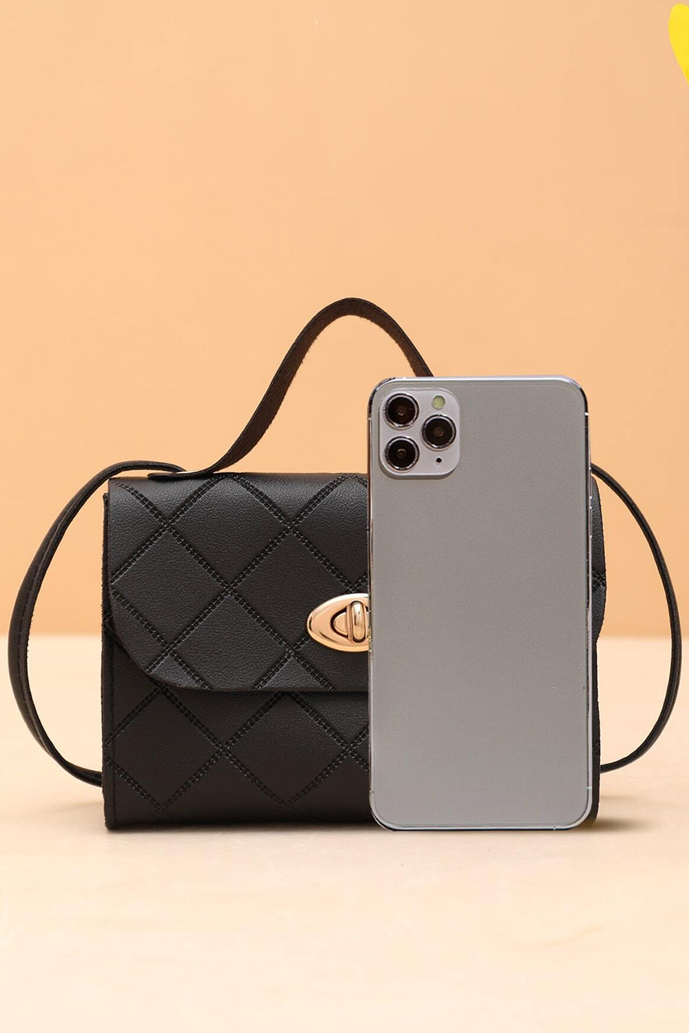 Breen PU leather messenger bag with diamond pattern and lock mechanism