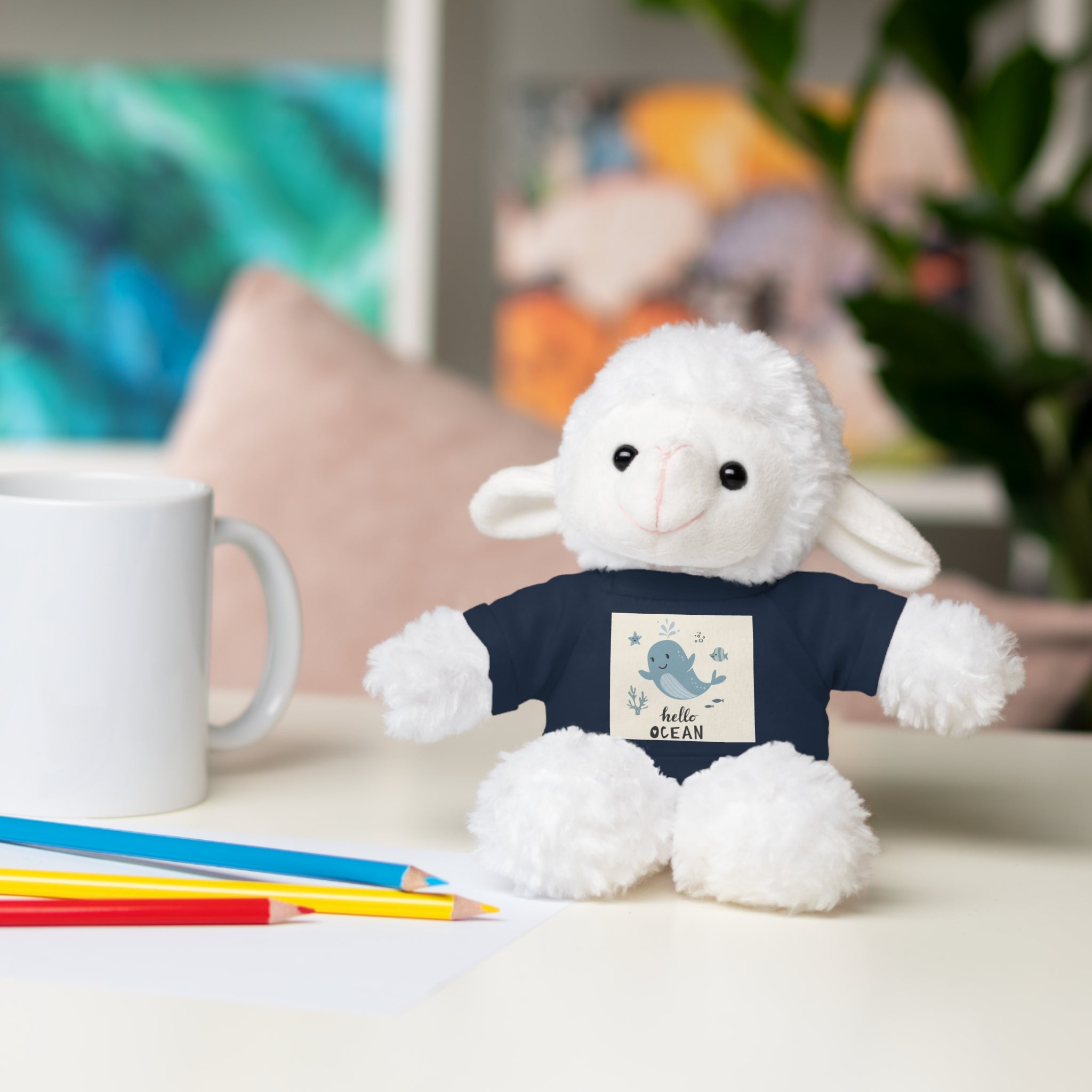 Cuddly Stuffed Bear with Tee - Cute Gift for Kids, Nursery Decor, Birthday Surprise, Ocean Theme, Plush Toy