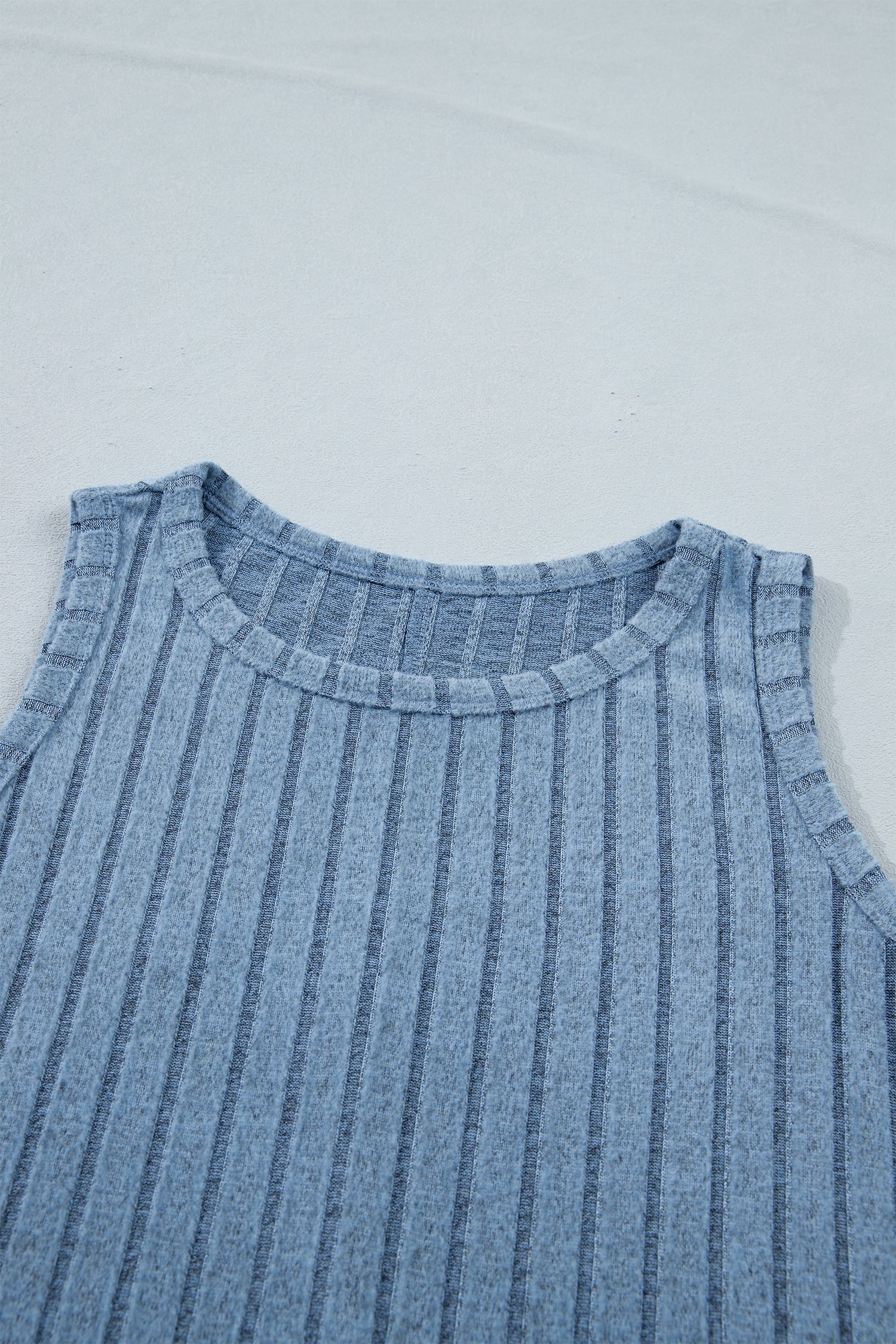 Beau Blue Slim ribbed mineral wash tank top with high elasticity and round neck design