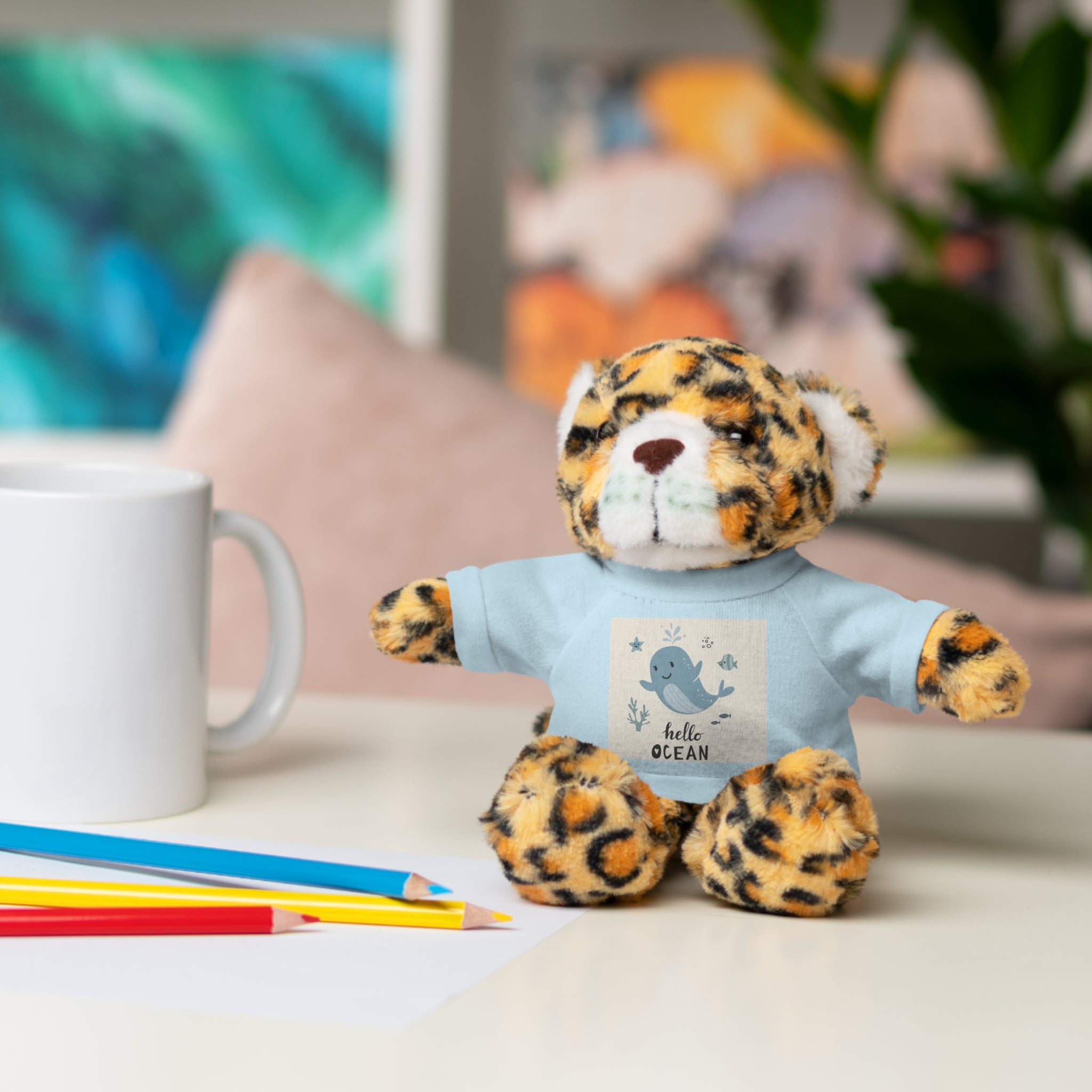 Cuddly Stuffed Bear with Tee - Cute Gift for Kids, Nursery Decor, Birthday Surprise, Ocean Theme, Plush Toy