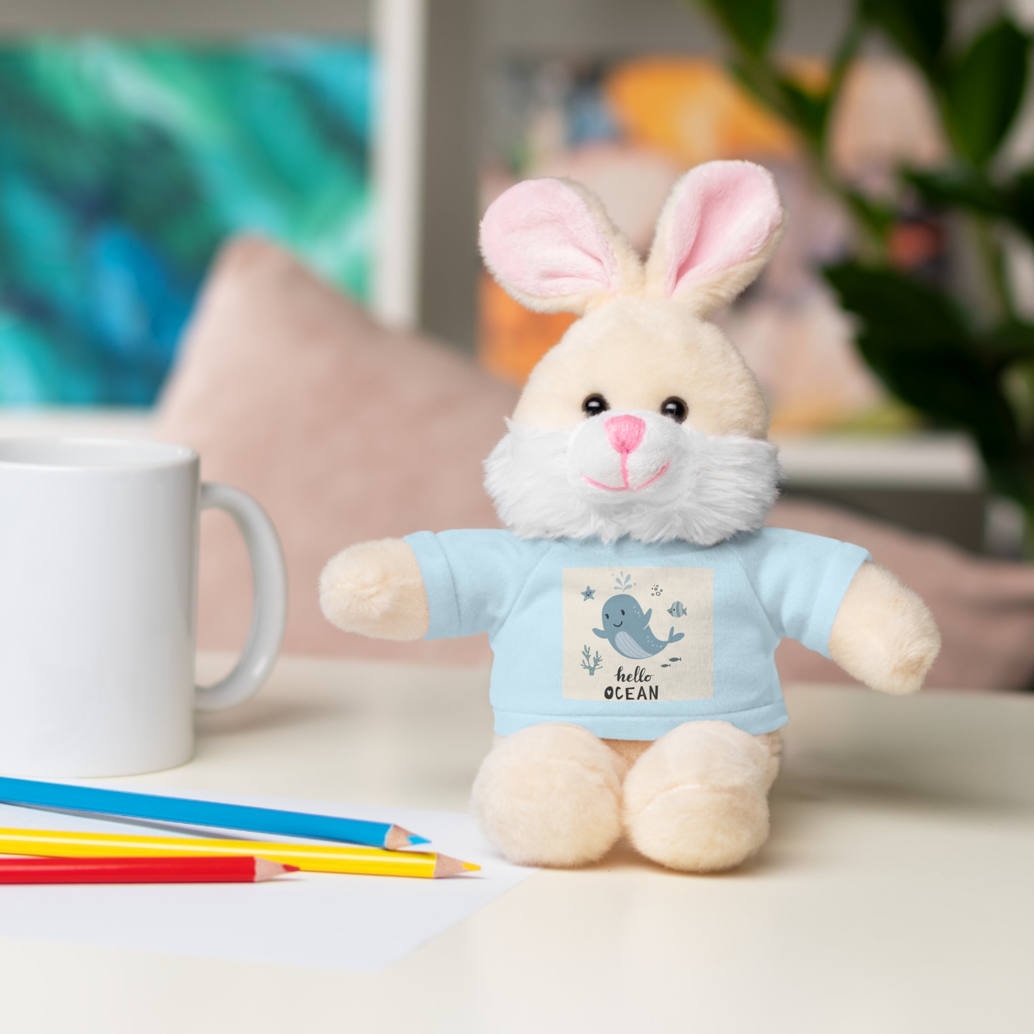 Cuddly Stuffed Bear with Tee - Cute Gift for Kids, Nursery Decor, Birthday Surprise, Ocean Theme, Plush Toy