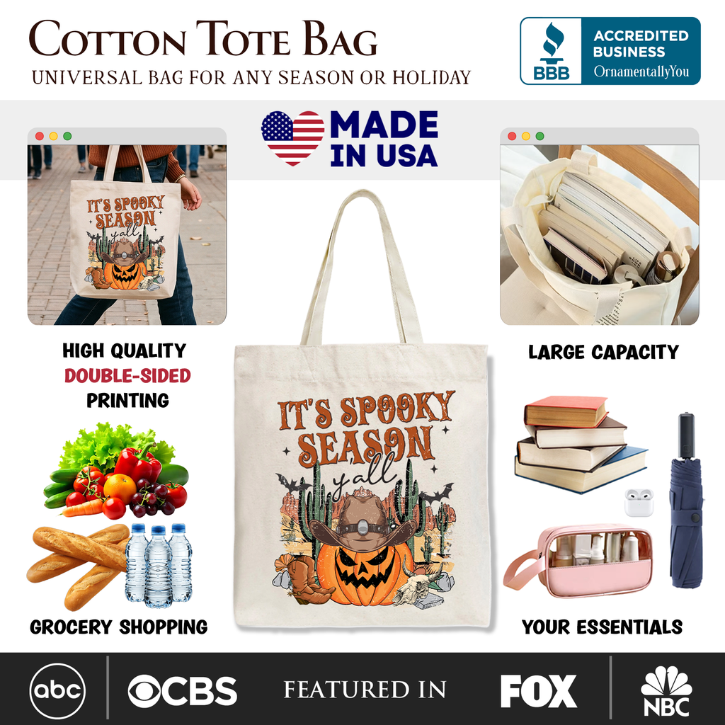 It's Spooky Season Y'all Tote Bag, Funny Western Halloween Gift Shopper for Pumpkin Cowboys