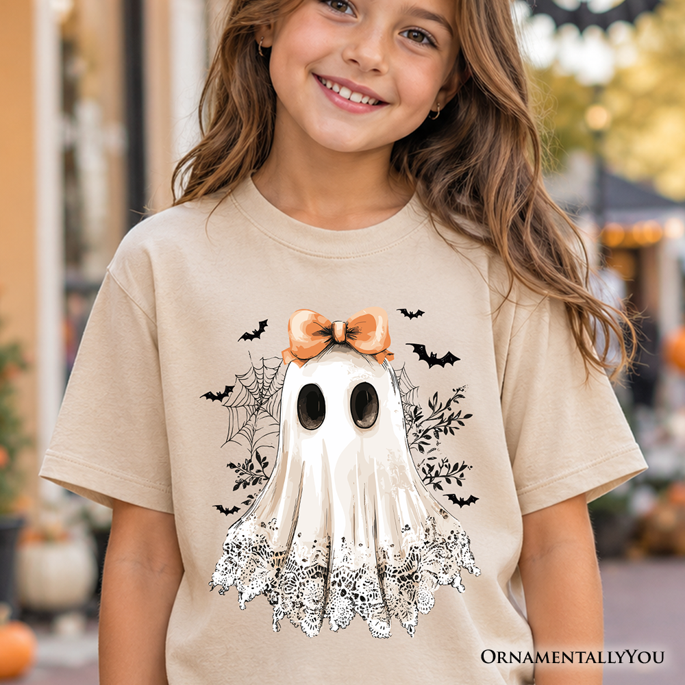 Kids Coquette Ghost T-Shirt, Cute Halloween Tee for Youth Girls