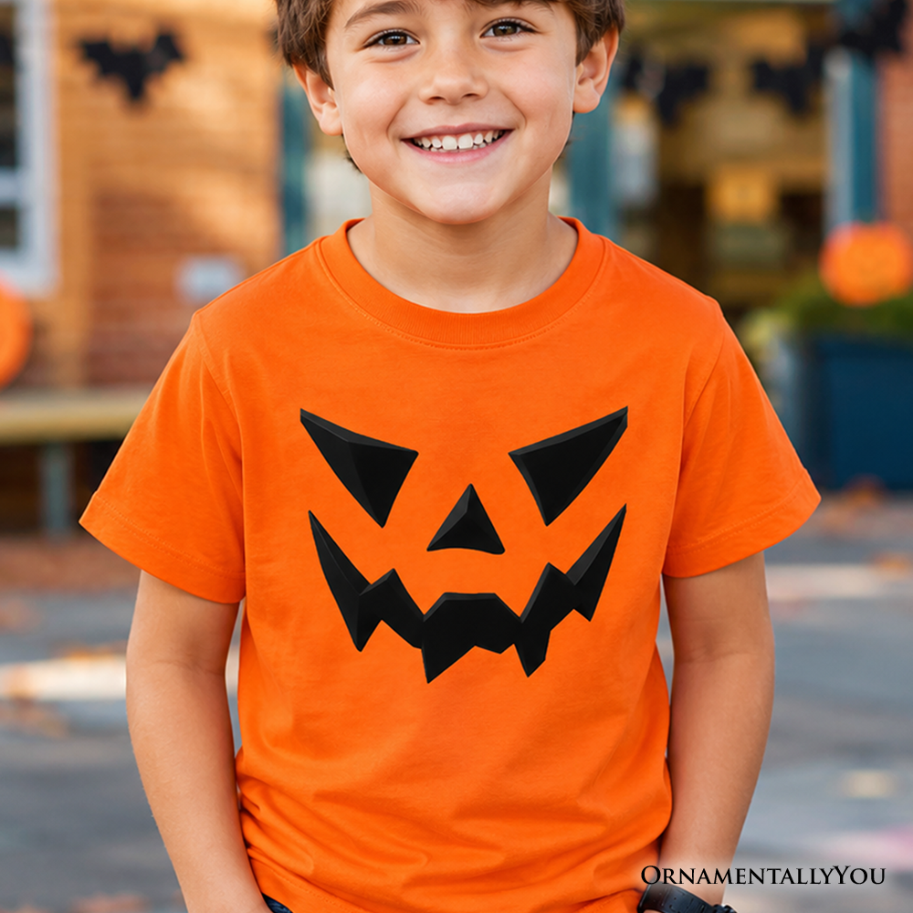 Kids Scary Pumpkin Face T-Shirt, Minimalist Tee with Spooky Flair for Youth