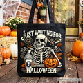 Just Waiting for Halloween Tote Bag, Spooky Skeleton Gift Shopper for Autumn Season