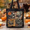 Skeleton Goose Patchwork Tote Bag, Floral Halloween Gift Shopper for The Spooky Season