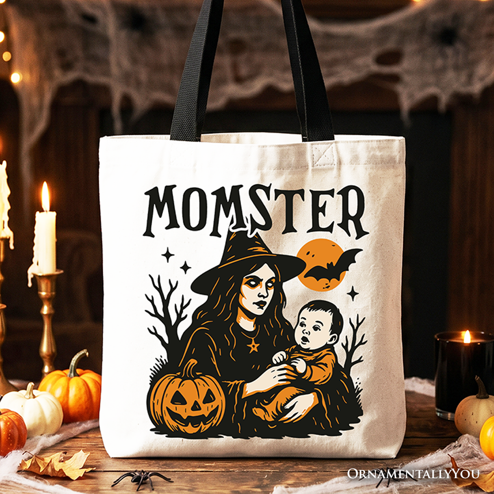 Momster Tote Bag for Spooky Season, Witchy Halloween Gift Shopper for Moms