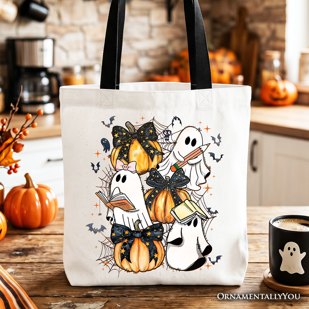 Pink Halloween Ghost Tote Bag, Coquette Spooky Season Gift Shopper for Girly Aesthetic