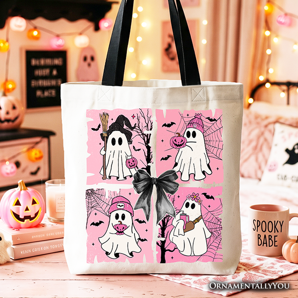 Pink Halloween Ghost Tote Bag, Coquette Spooky Season Gift for Girly Aesthetic