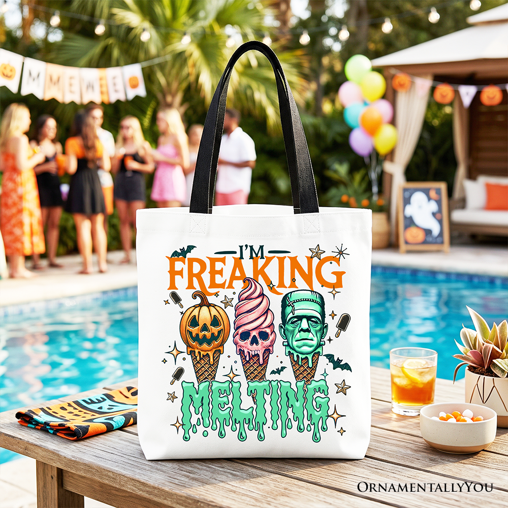 I’m Freaking Melting Frankenstein Tote Bag, Funny Ice Cream Halloween Gift Shopper for Summer Spooky Season