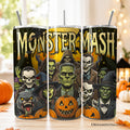 Monster Mash Horror 20oz Personalized Tumbler With Lid and Stainless Steel Straw, Retro Halloween Gift Cup