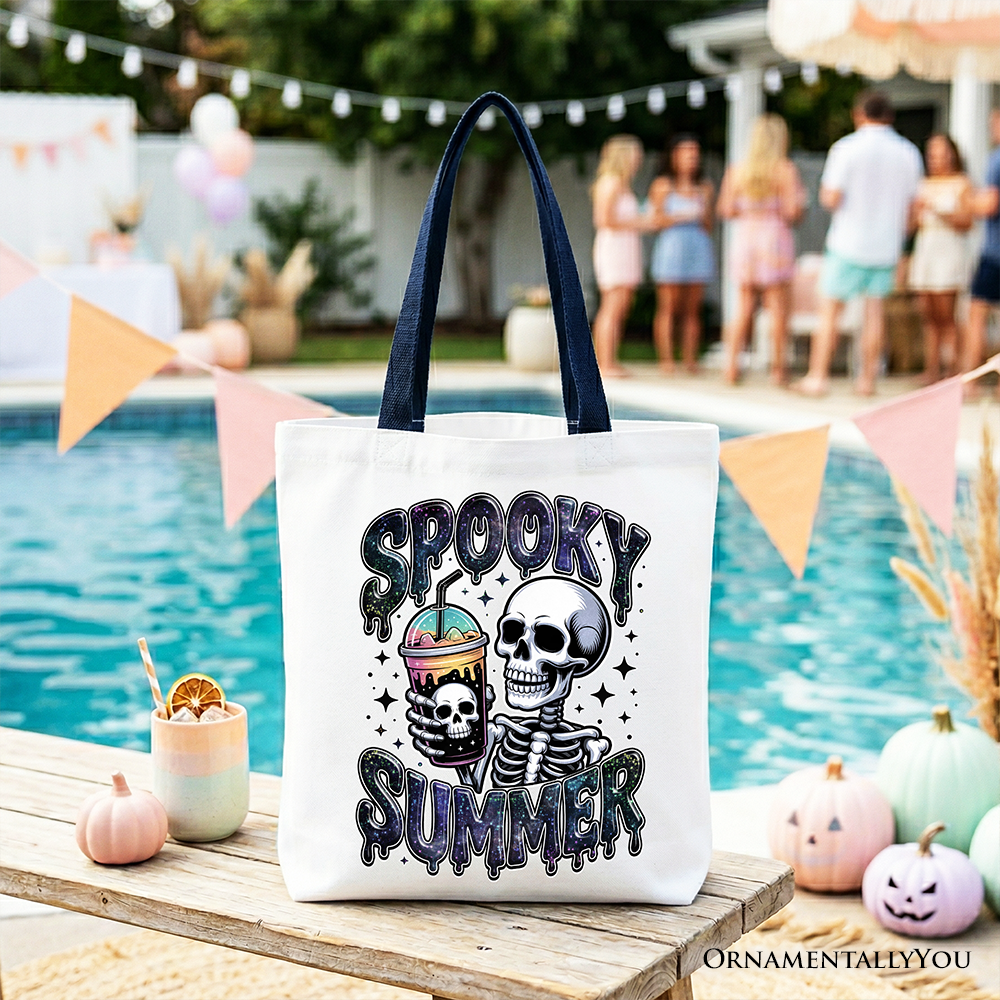 Spooky Summer Skeleton Tote Bag, Snarky Halloween Gift Shopper for Coffee and Horror Fanatics