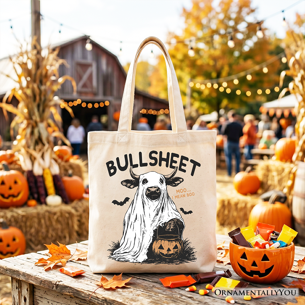 Bullsheet Halloween Bull Tote Bag, Hilarious Cow Gift Shopper for Trick-or-Treaters