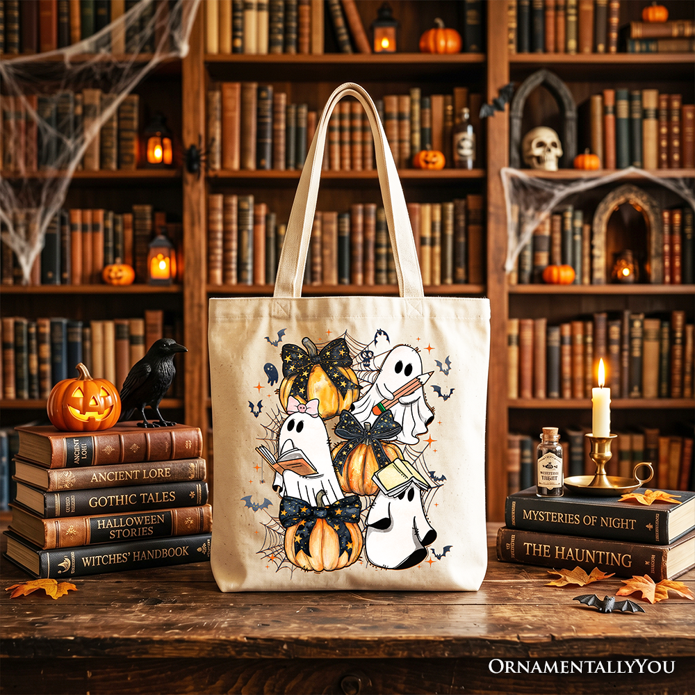 Pink Halloween Ghost Tote Bag, Coquette Spooky Season Gift Shopper for Girly Aesthetic