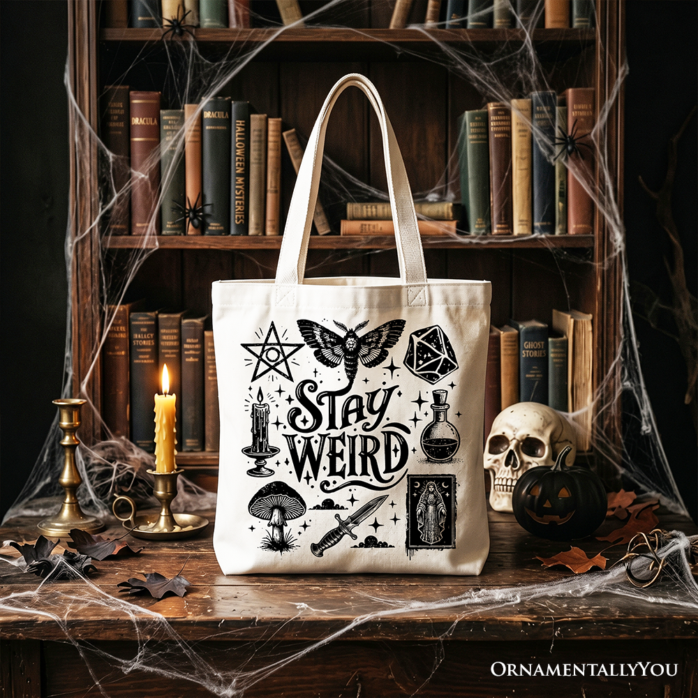 Stay Weird Witchy Vibes Tote Bag, Mystical Halloween Gift Shopper for Powerful Women