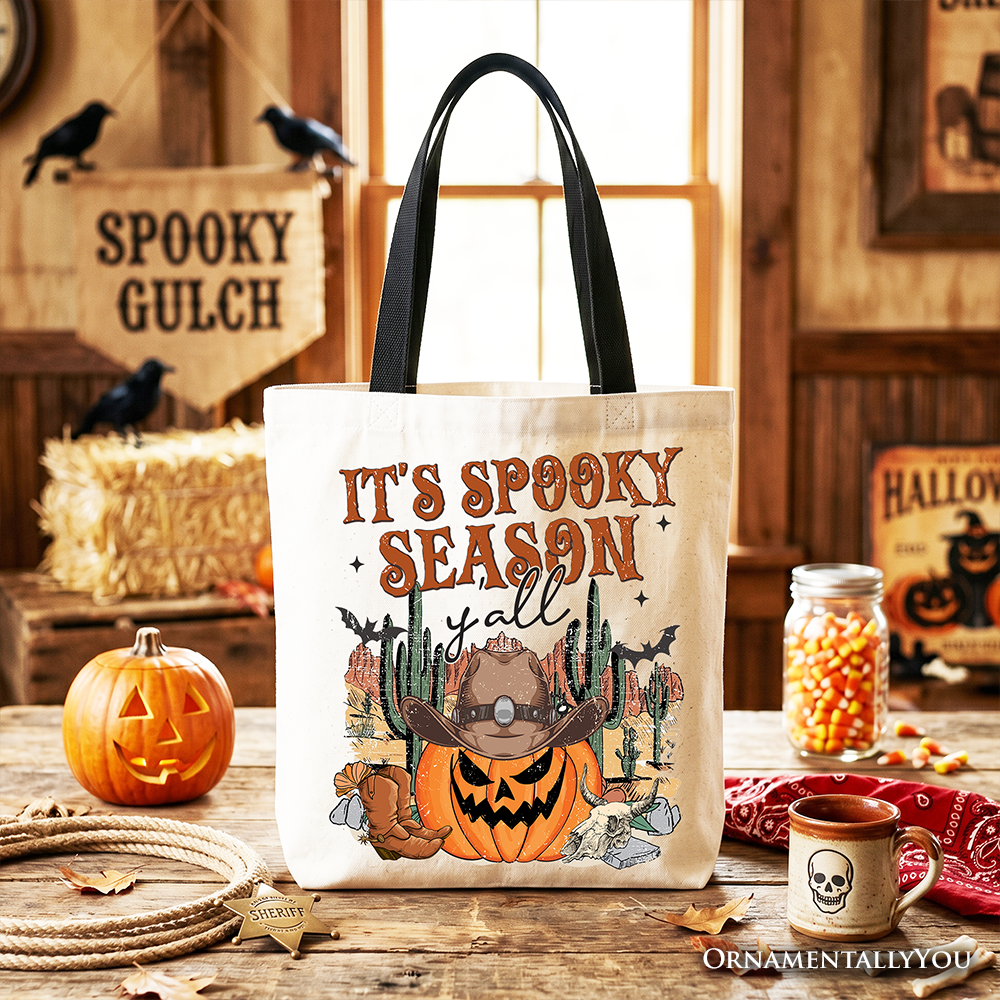 It's Spooky Season Y'all Tote Bag, Funny Western Halloween Gift Shopper for Pumpkin Cowboys