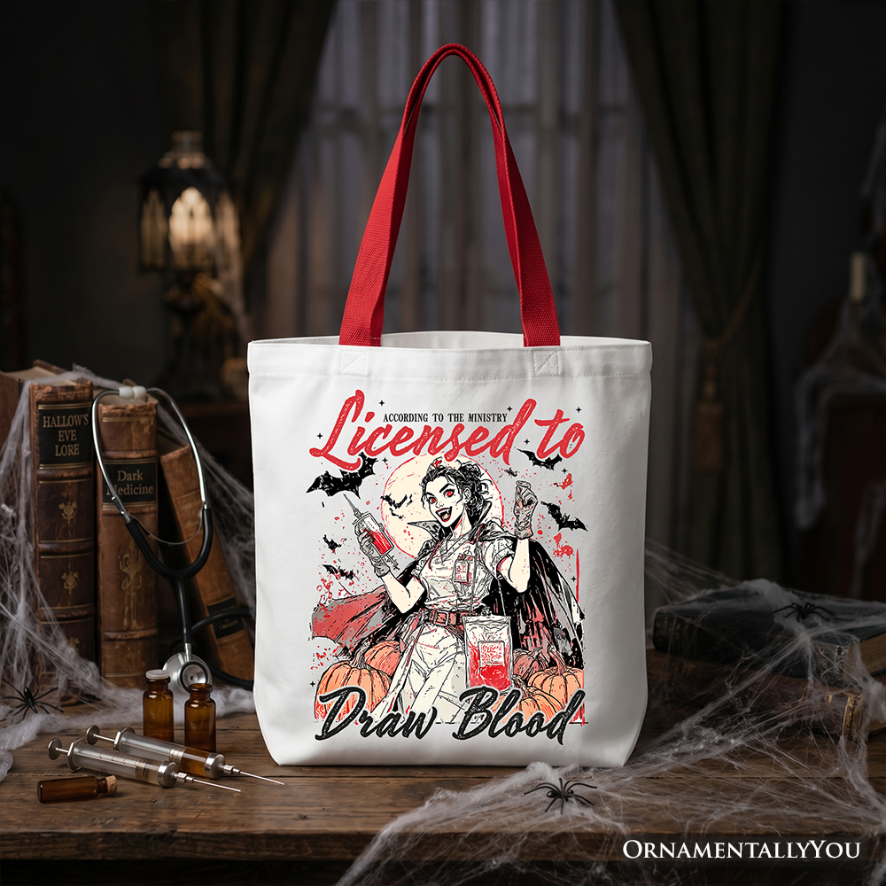 Licensed to Draw Blood Halloween Nurse Tote Bag, Groovy Gift Shopper for Spooky Season