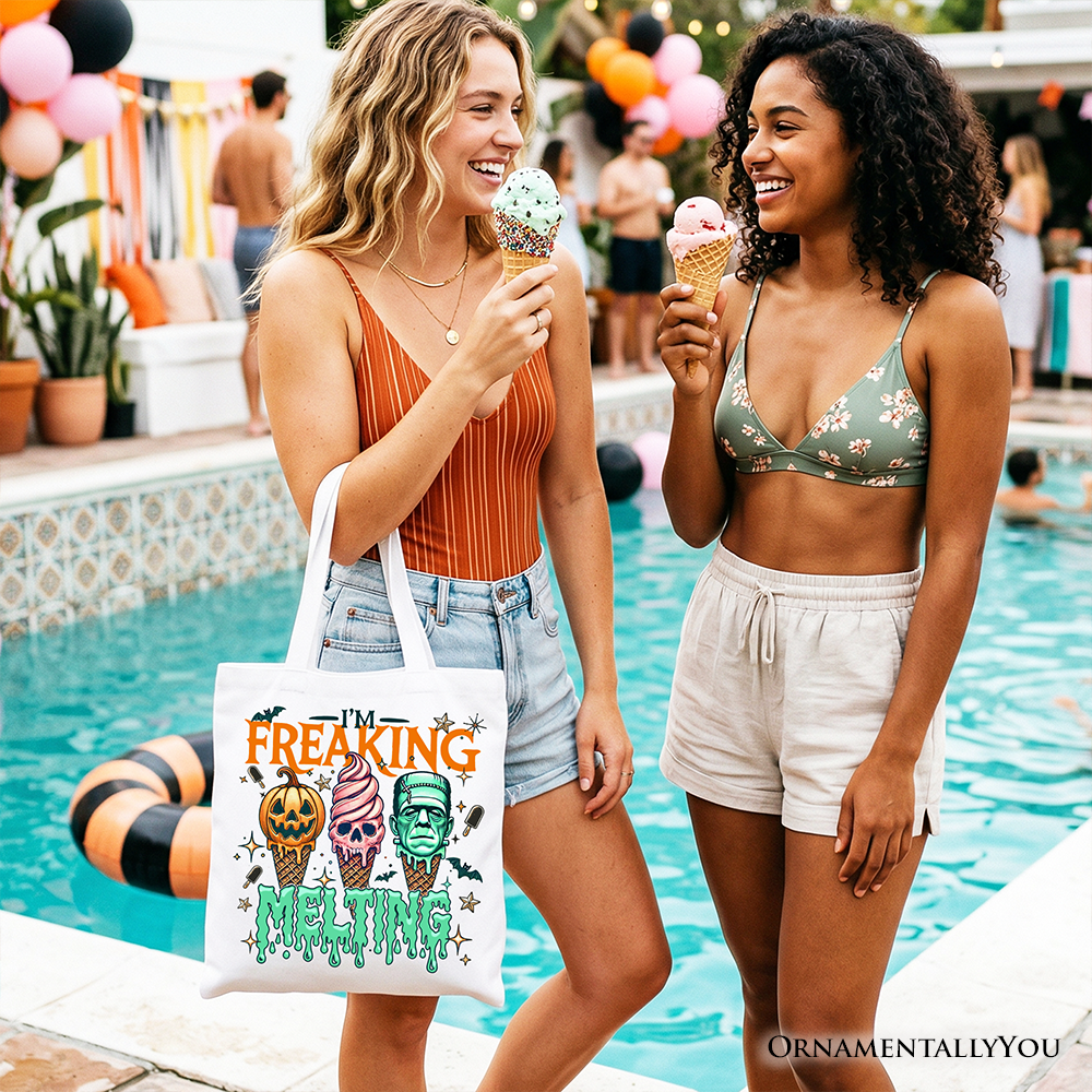 I’m Freaking Melting Frankenstein Tote Bag, Funny Ice Cream Halloween Gift Shopper for Summer Spooky Season