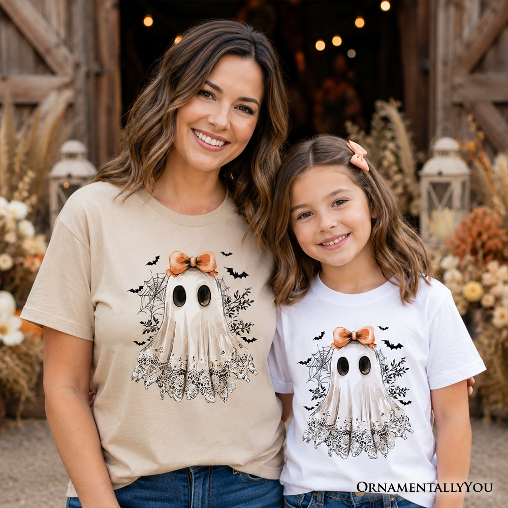 Kids Coquette Ghost T-Shirt, Cute Halloween Tee for Youth Girls
