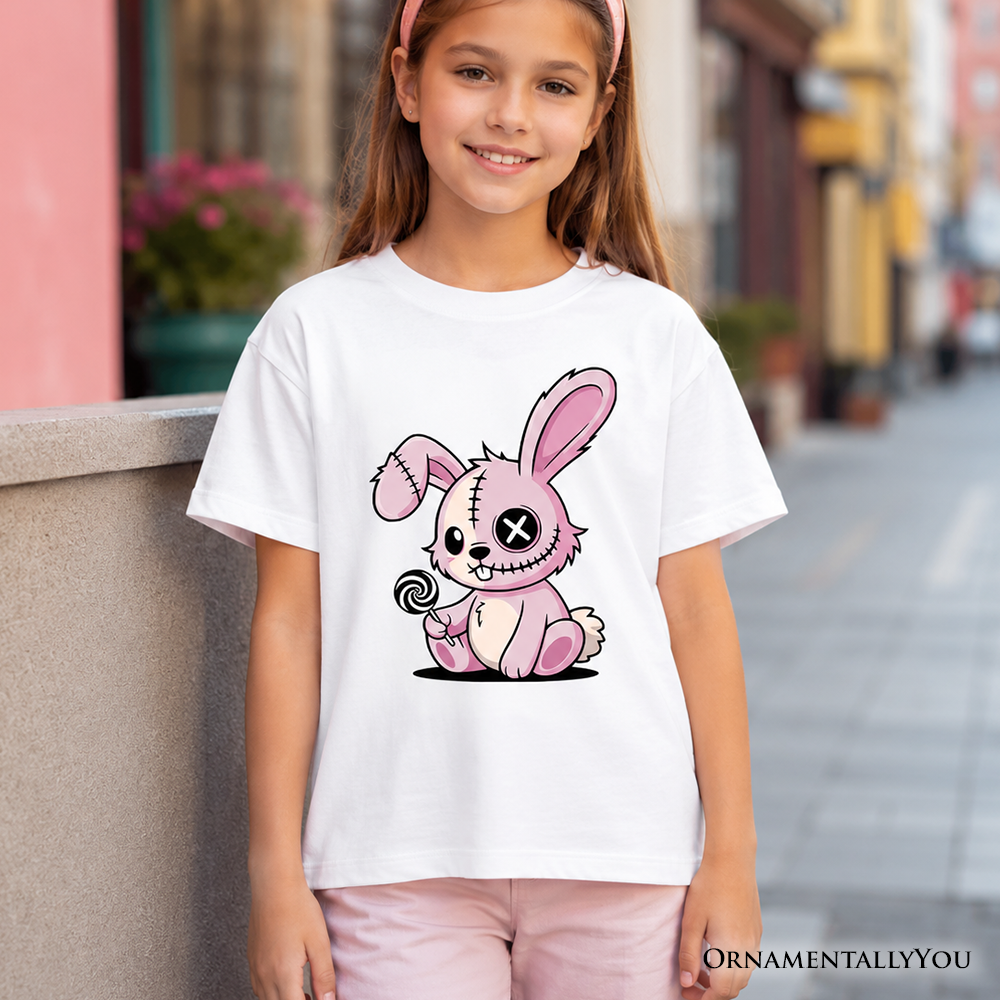 Kids Pink Zombies Bunny Cute T-Shirt, Cute Gothic Youth Halloween Tee