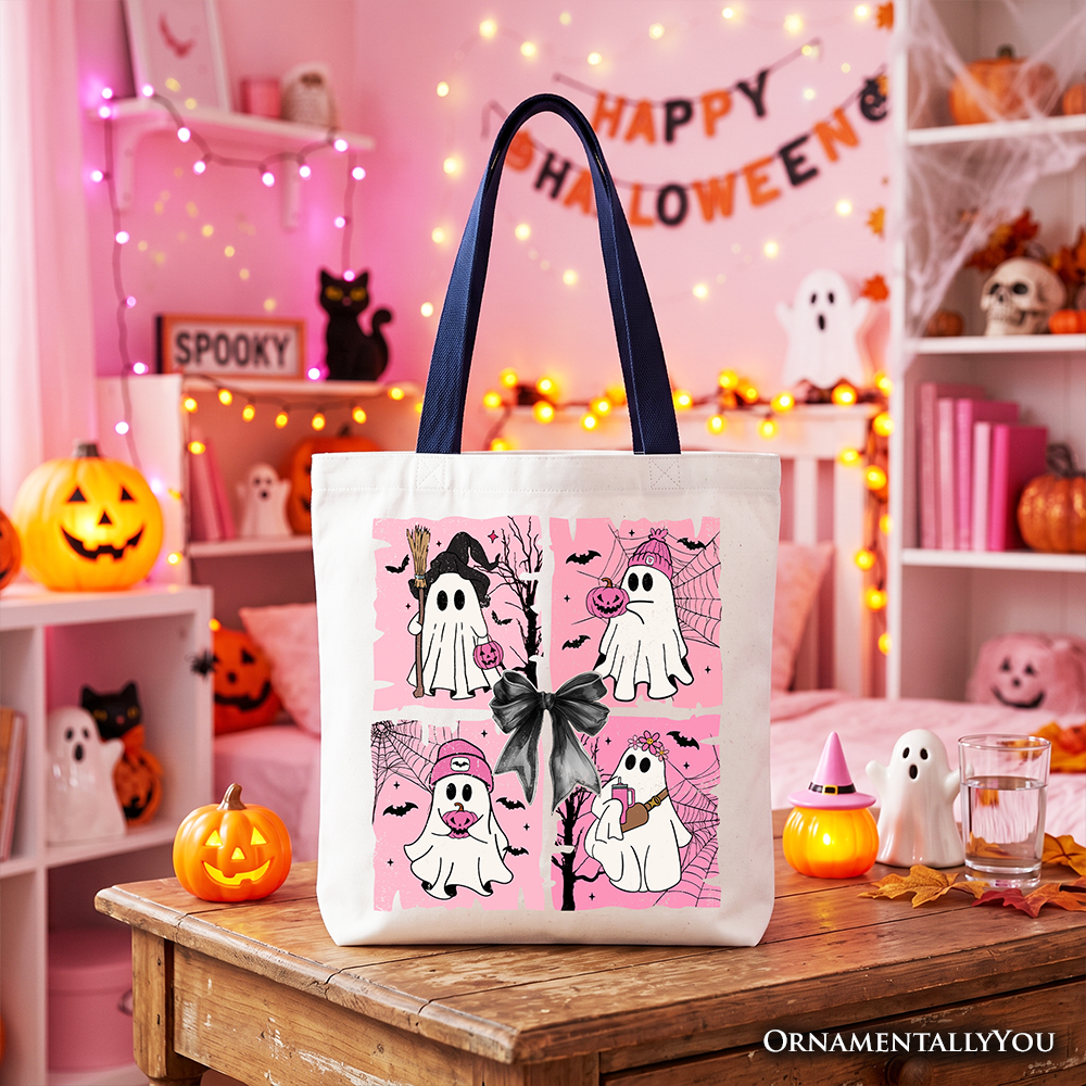 Pink Halloween Ghost Tote Bag, Coquette Spooky Season Gift for Girly Aesthetic