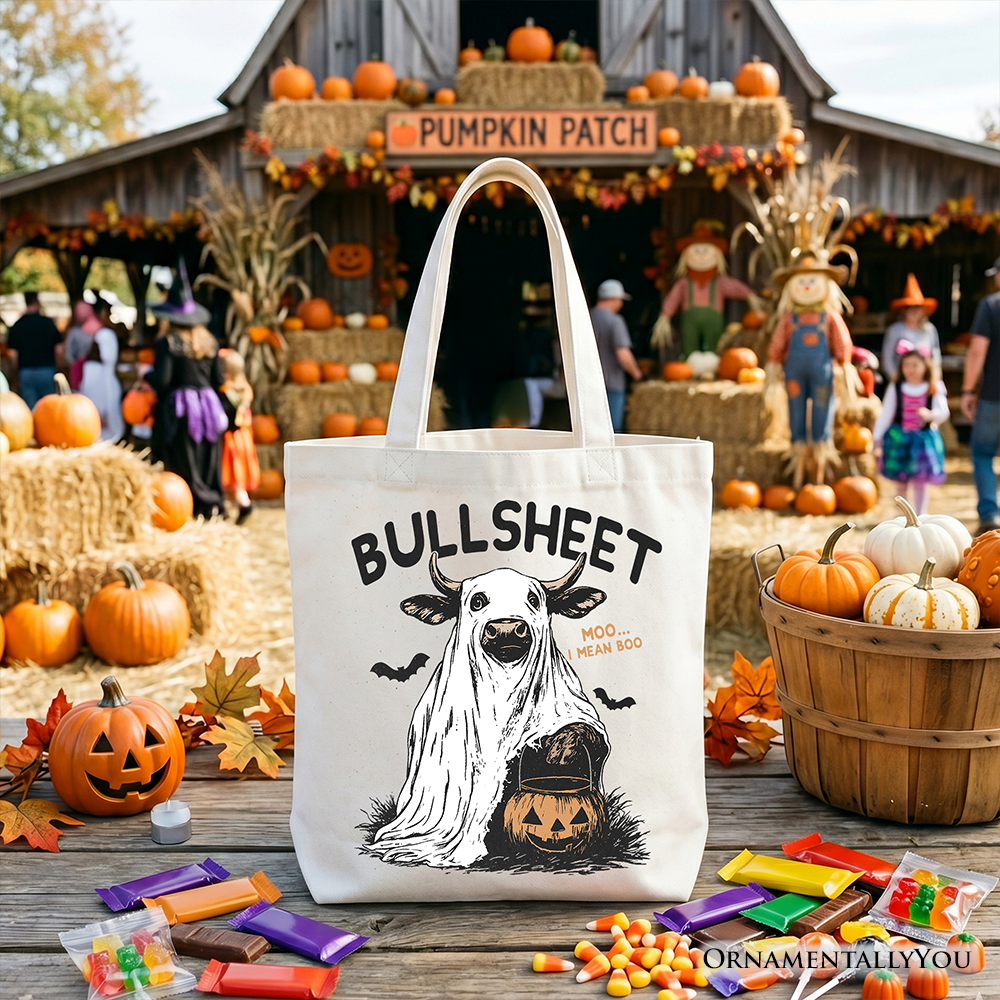 Bullsheet Halloween Bull Tote Bag, Hilarious Cow Gift Shopper for Trick-or-Treaters