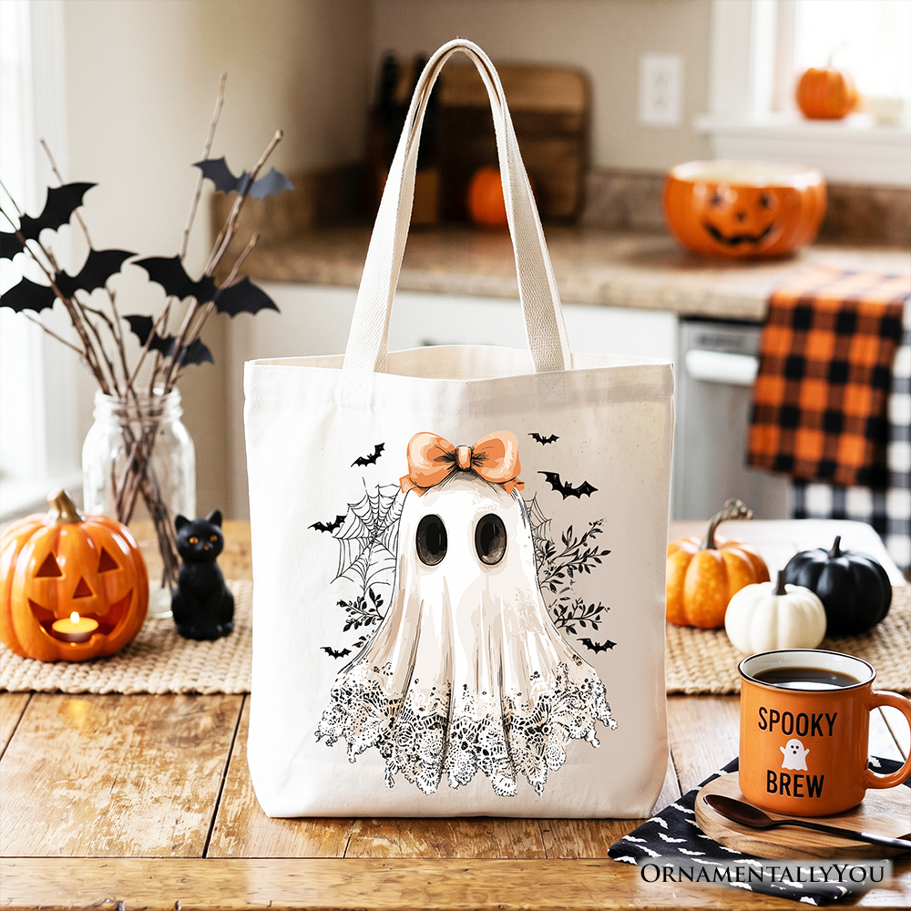 Coquette Ghost Tote Bag, Cute Halloween Gift Shopper for Girly Ghouls