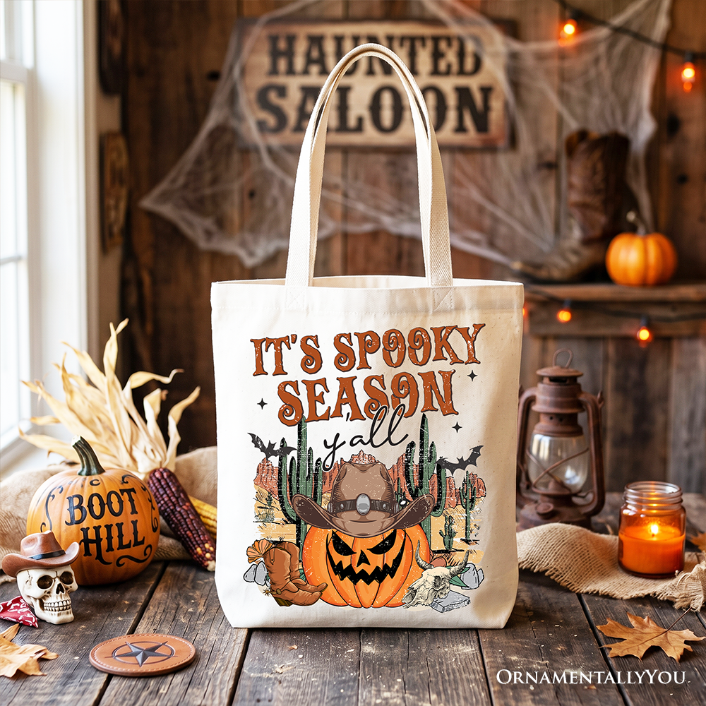 It's Spooky Season Y'all Tote Bag, Funny Western Halloween Gift Shopper for Pumpkin Cowboys