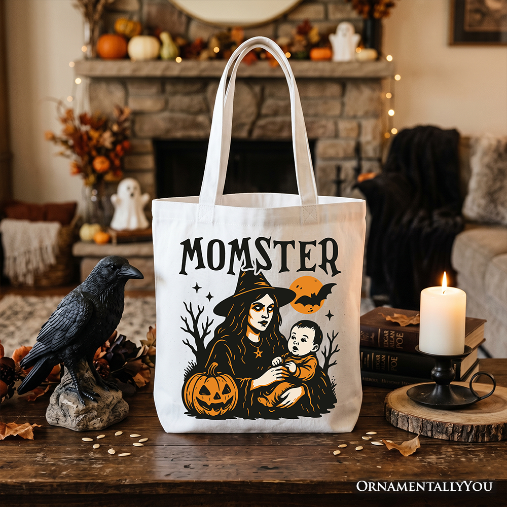 Momster Tote Bag for Spooky Season, Witchy Halloween Gift Shopper for Moms