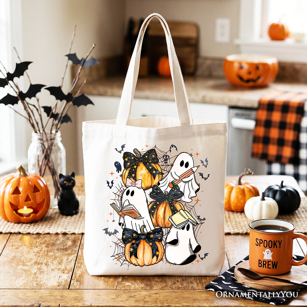Pink Halloween Ghost Tote Bag, Coquette Spooky Season Gift Shopper for Girly Aesthetic