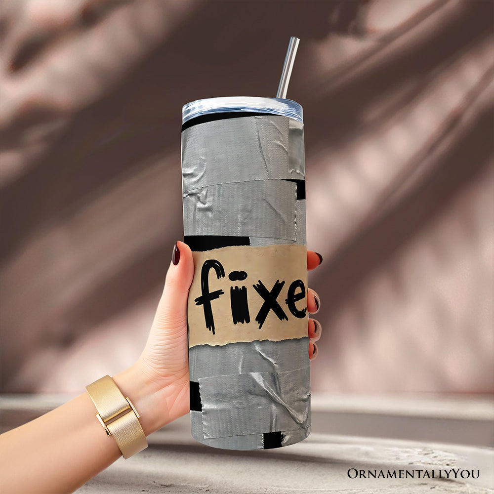 Duct Tape Fixed It 20oz Personalized Tumbler With Lid and Stainless Steel Straw, Funny Handyman Gift Cup