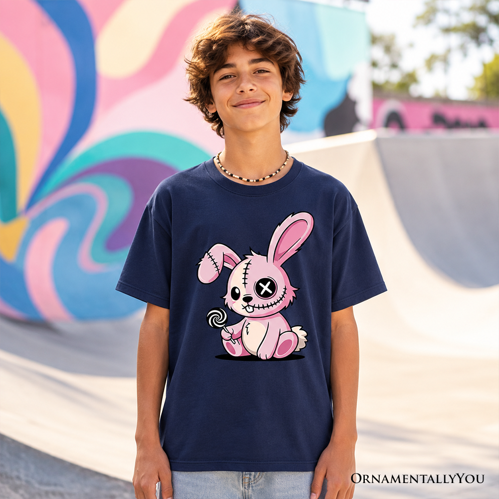Kids Pink Zombies Bunny Cute T-Shirt, Cute Gothic Youth Halloween Tee