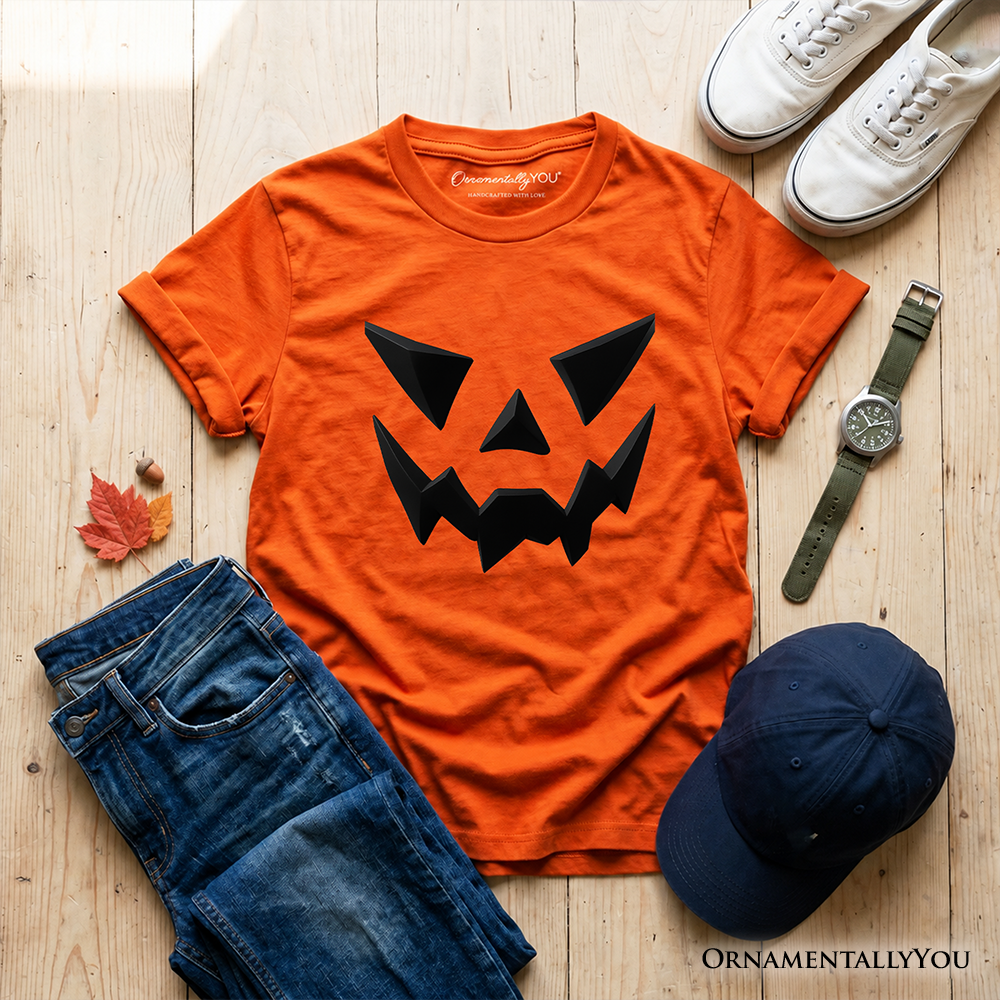 Kids Scary Pumpkin Face T-Shirt, Minimalist Tee with Spooky Flair for Youth