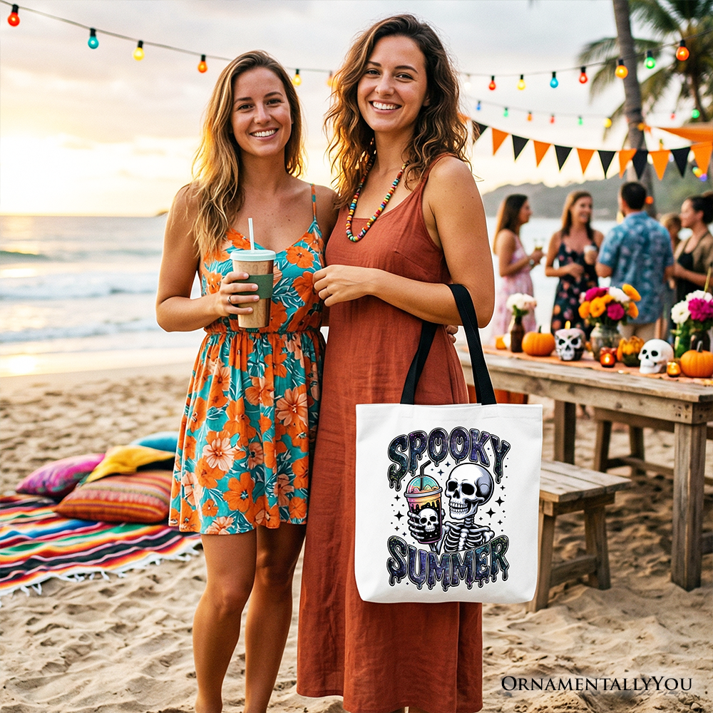 Spooky Summer Skeleton Tote Bag, Snarky Halloween Gift Shopper for Coffee and Horror Fanatics