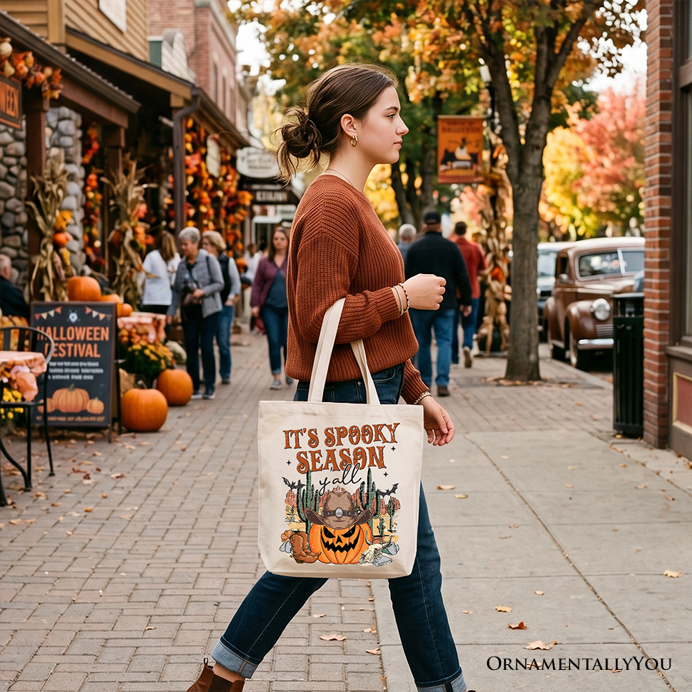 It's Spooky Season Y'all Tote Bag, Funny Western Halloween Gift Shopper for Pumpkin Cowboys