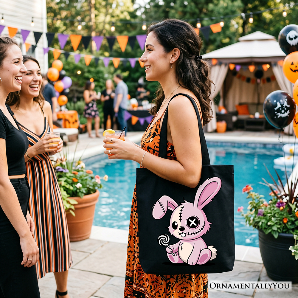 Pink Zombies Bunny Cute Tote Bag, Cute Gothic Halloween Gift Shopper