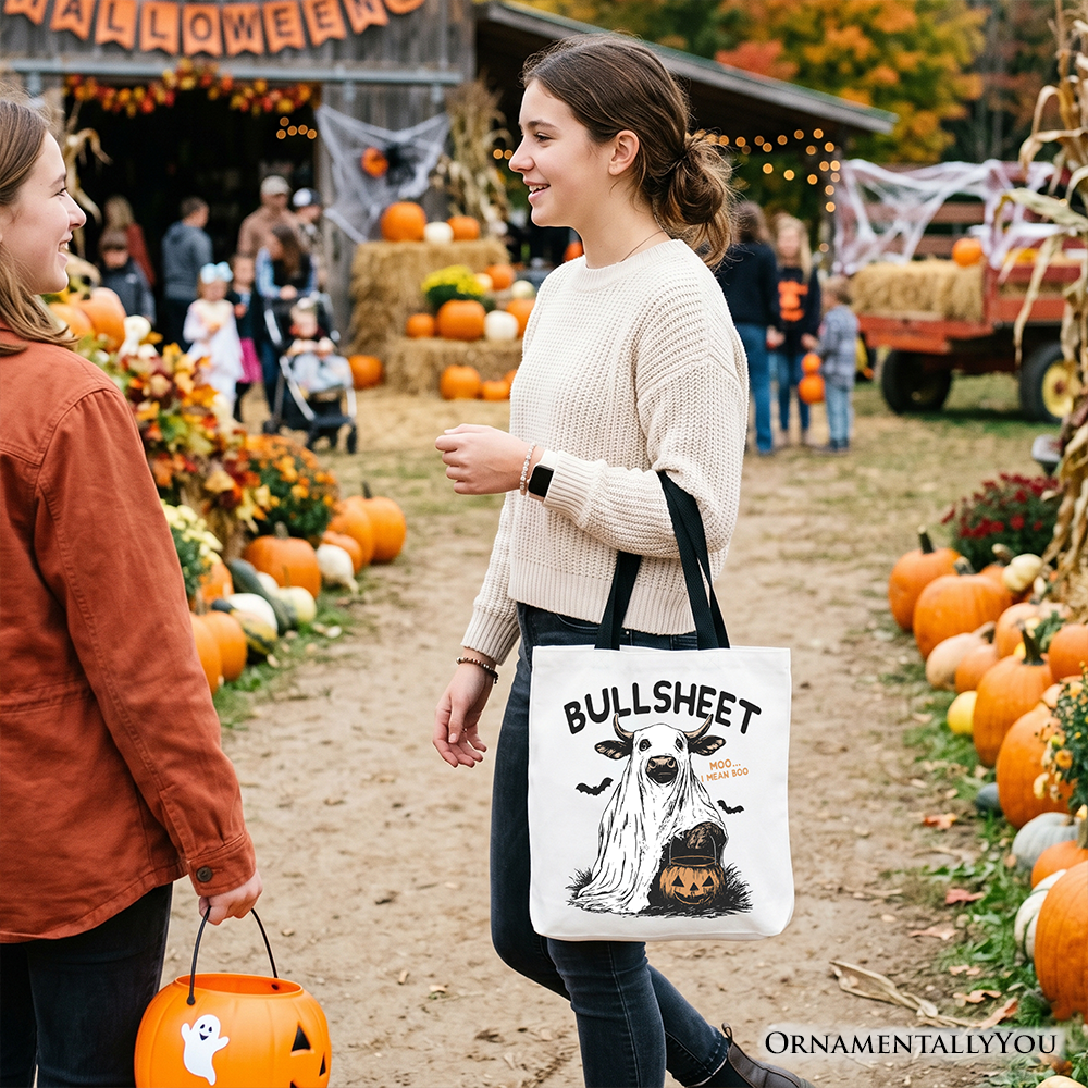 Bullsheet Halloween Bull Tote Bag, Hilarious Cow Gift Shopper for Trick-or-Treaters