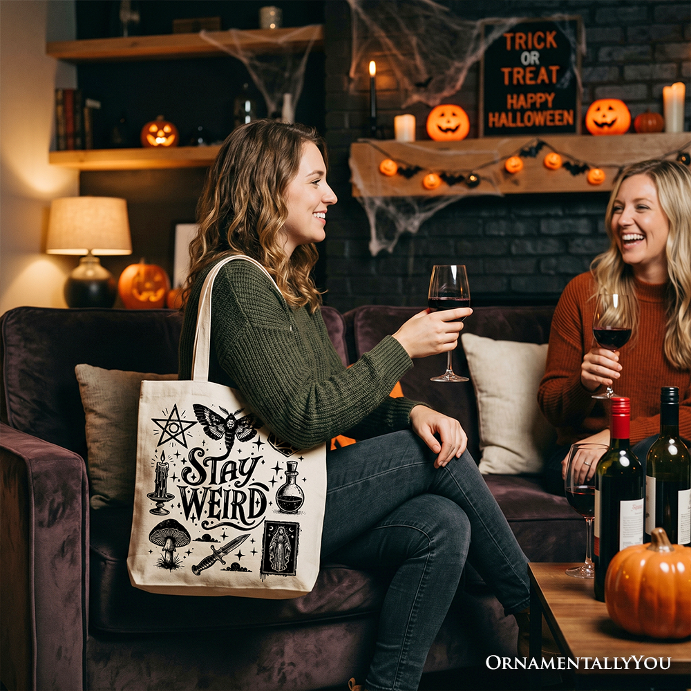 Stay Weird Witchy Vibes Tote Bag, Mystical Halloween Gift Shopper for Powerful Women