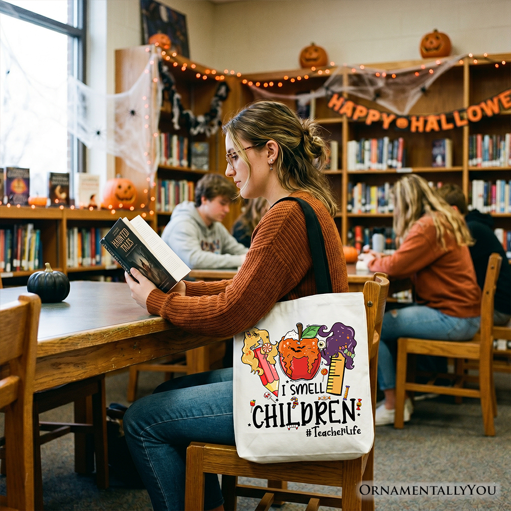 I Smell Children Witch Teacher Life Tote Bag, Back To School Halloween Gift Shopper