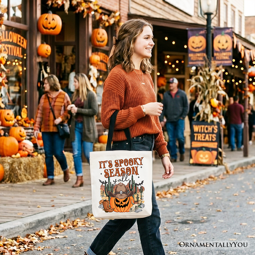 It's Spooky Season Y'all Tote Bag, Funny Western Halloween Gift Shopper for Pumpkin Cowboys
