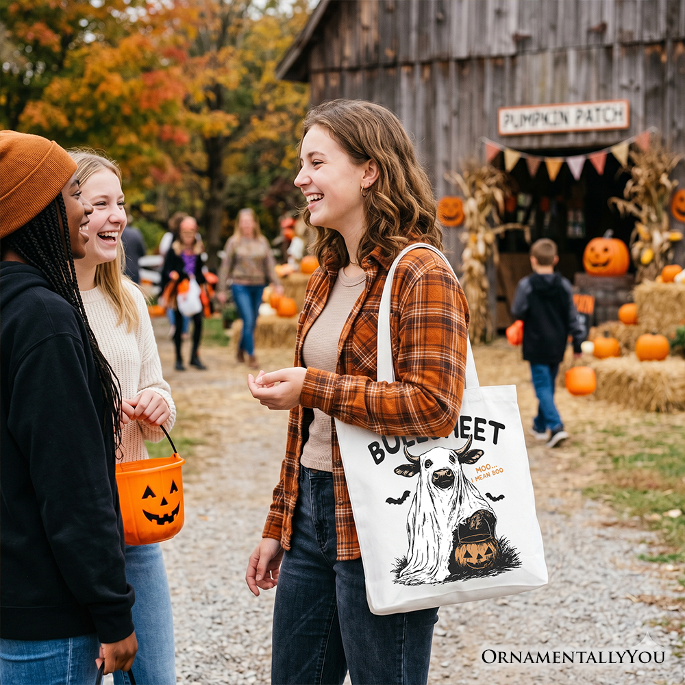 Bullsheet Halloween Bull Tote Bag, Hilarious Cow Gift Shopper for Trick-or-Treaters