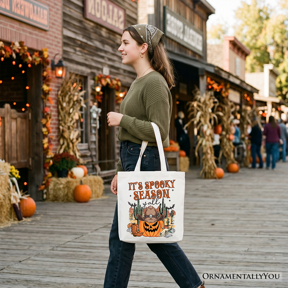 It's Spooky Season Y'all Tote Bag, Funny Western Halloween Gift Shopper for Pumpkin Cowboys