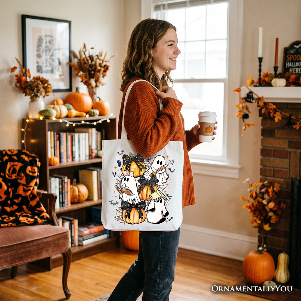 Pink Halloween Ghost Tote Bag, Coquette Spooky Season Gift Shopper for Girly Aesthetic