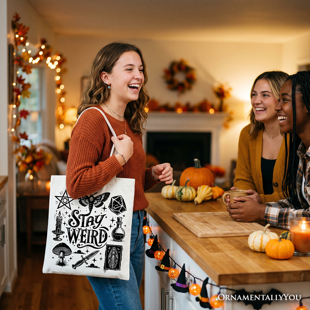Stay Weird Witchy Vibes Tote Bag, Mystical Halloween Gift Shopper for Powerful Women