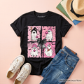 Kids Pink Halloween Ghost T-Shirt, Coquette Spooky Season Tee for Youth