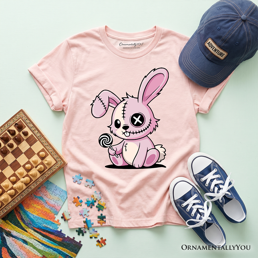 Kids Pink Zombies Bunny Cute T-Shirt, Cute Gothic Youth Halloween Tee