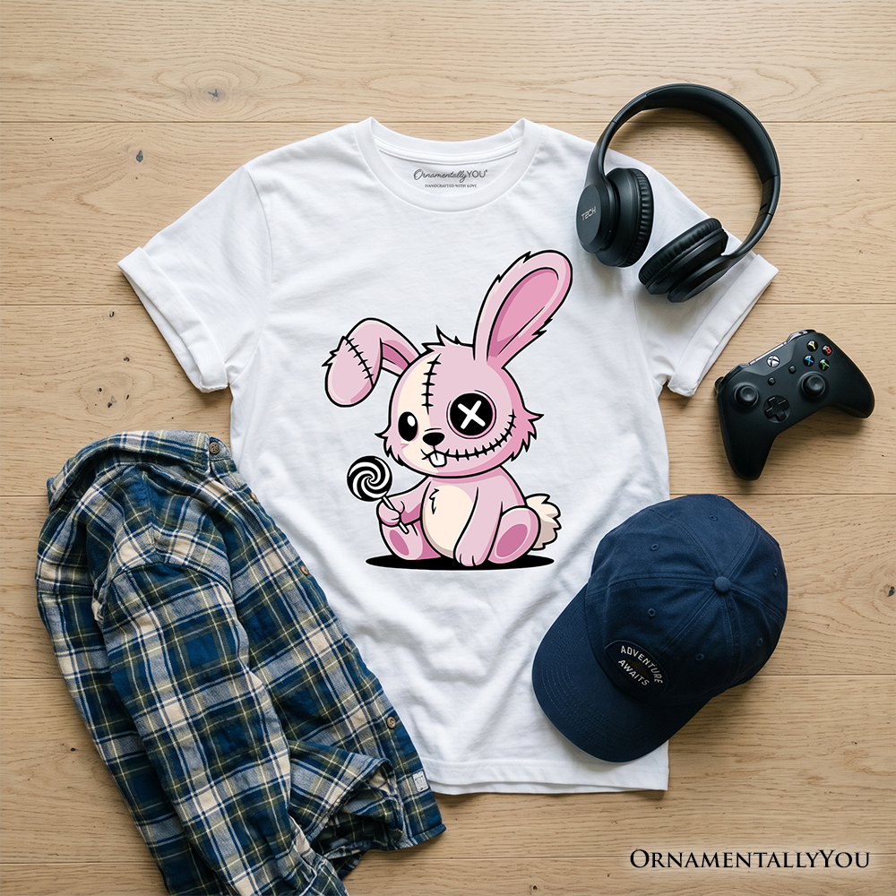 Kids Pink Zombies Bunny Cute T-Shirt, Cute Gothic Youth Halloween Tee